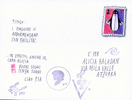 Alicia Baladan, sequenza numero 3 dei pinguini, inviata ad Antonio Marinoni